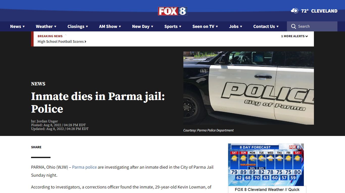 Inmate dies in Parma jail: Police - fox8.com